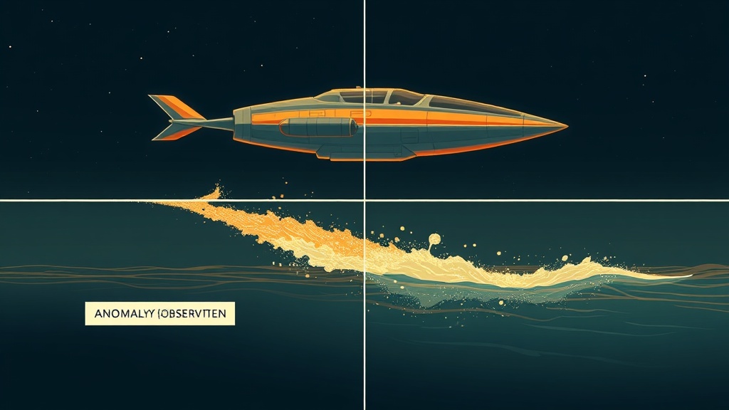A craft crossing from air to water without disturbance, with anomaly and mechanism panels.